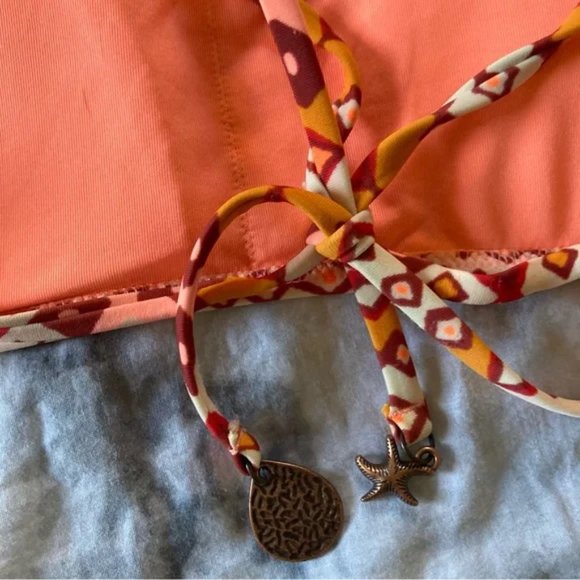 NWOT Aerie Orange Tan Tribal Print String Tie Padded Bandeau Bikini Top Size S - Picture 5 of 5